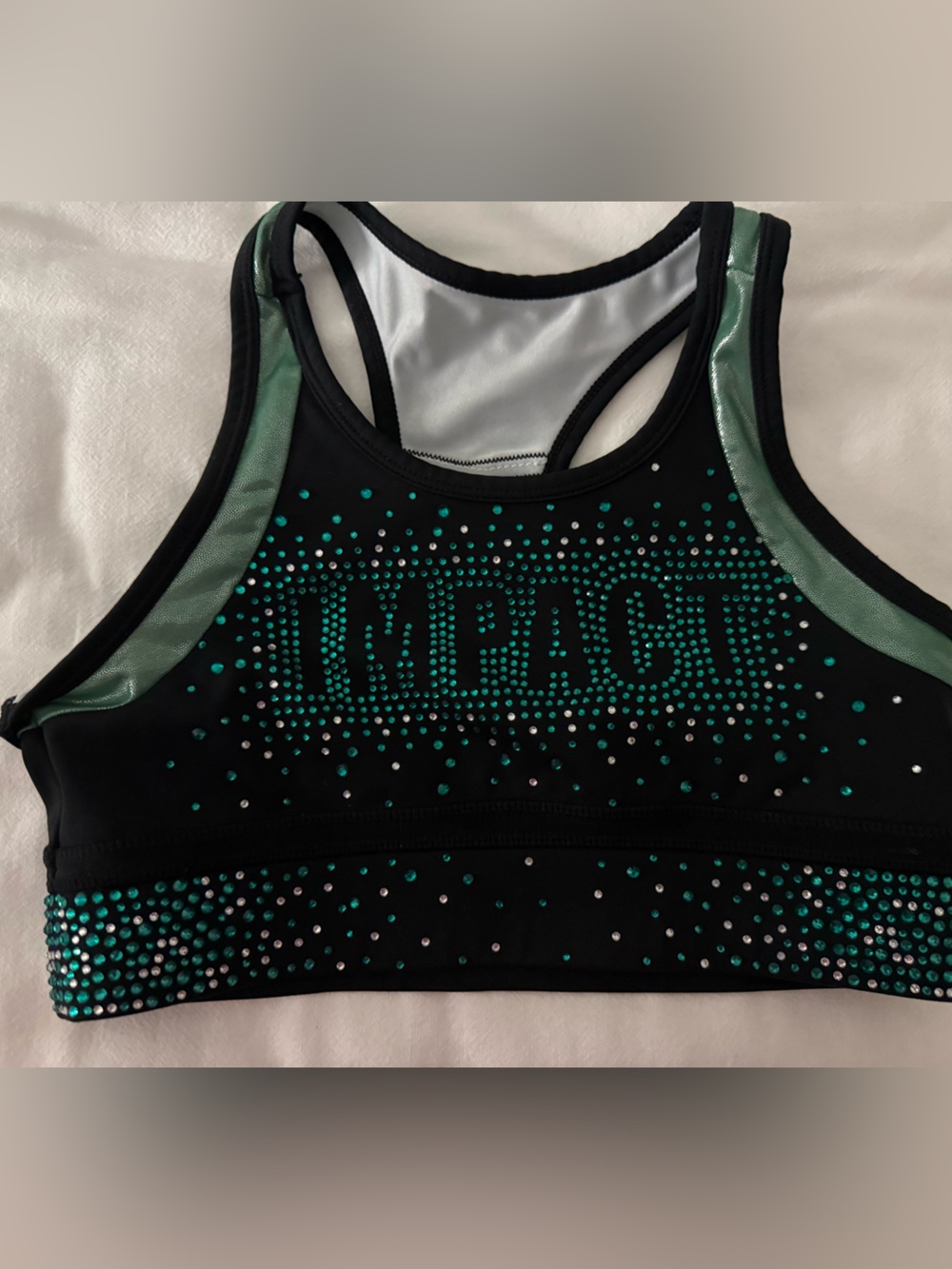 Womens Black & Teal Rhinestone Sports Bra